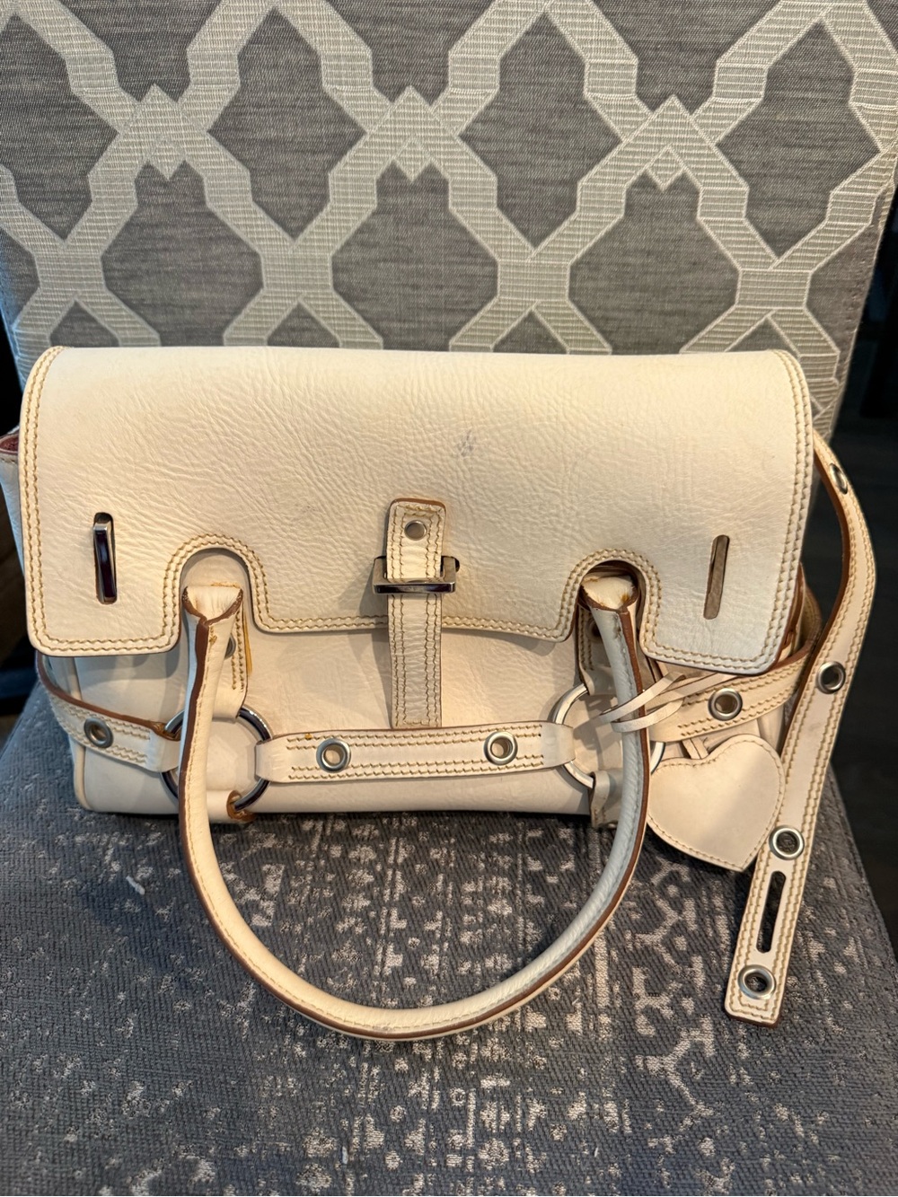Luella Cream Pebbled Leather Satchel Handbag